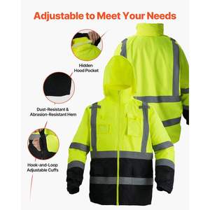 Class 3 Safety <b>Jacket</b> Canvas Front Fluorescent Reflective Tape Quilted <b>Jacket</b> for Roadside <b>Workers</b> - Product Image 3