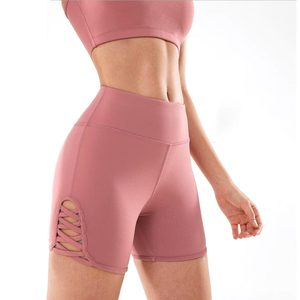 Conjunto Deportivo de Yoga para Mujer, Color Rosa, Cuello Redondo, Sin Tirantes, Top Deportivo y Pantalones Cortos Elásticos de Cintura Alta, 100% Algodón, Transpirable, Ajustado, que Absorbe la Humedad - Product Image 3