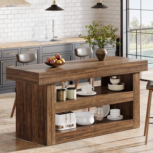 Mango Wood Kitchen Island with Open <b>Shelving</b> - Wholesale Handcrafted Furniture - Product Image 2