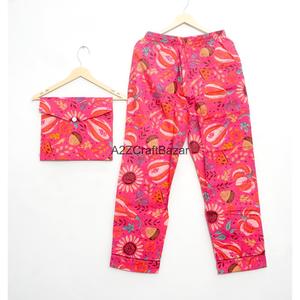 Indian 100% Cotton Eco-Friendly 2-Piece Women Pajama Set Soft Breathable <b>Clothes</b> Floral <b>Printed</b> Top Bottom Dresses Sleepwear - Product Image 3