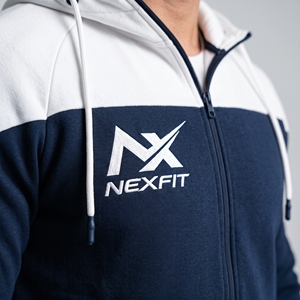 <b>Mens</b> Navy Blue <b>White</b> Solid 100% Cotton Fleece Tracksuit Set Full Zip Hooded Sportswear Jacket & Jogger <b>Pants</b> - Product Image 5
