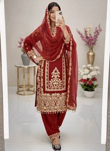 ชุดสูทลาย Georgette หนังแท้สำหรับสตรีมีโซ่ปักลายสำหรับทำงานและดีไซน์เนอร์ - Product Image 1