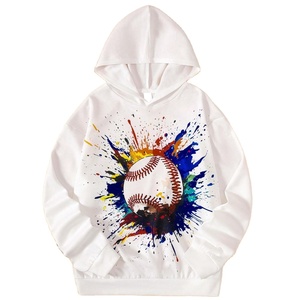 Sweat-shirt à capuche blanc pour homme, imprimé baseball, sublimation, coton, décontracté, printemps, coupe classique, tricoté, respirant - Product Image 1