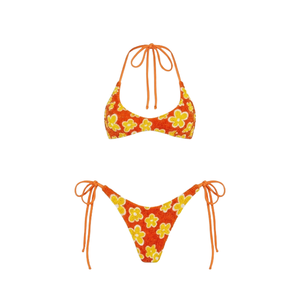 Conjunto de bikini naranja con bordado de palmeras, traje de baño de dos piezas tejido con detalles florales y cuentas, top con cuello cuadrado y braga tipo tanga - Product Image 2