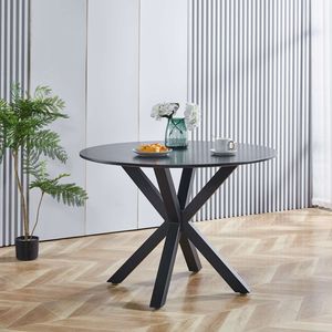 Table à manger sur piétement en MDF de style Mid-Century de 42,1 pouces, plateau noir avec dossier de dossier inclinable pour 4 à 6 personnes - Product Image 5