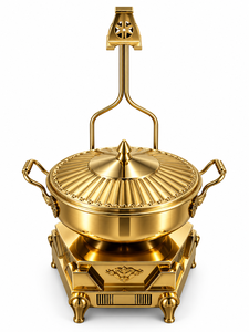 Kavorell Royal Design - Recipiente para calentar comida de acero inoxidable martillado con pedestal de hojas ornamentadas, acabado espejo, sostenible y duradero - Product Image 5
