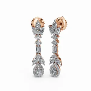 Boucles d'oreilles en diamants cultivés en laboratoire Royal Cleopatra en or rose 18 carats, 48 pièces, style tendance pour femmes - Product Image 1