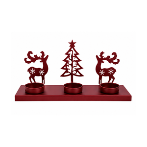 Metal <b>Christmas</b> Tealight Holder With <b>Reindeer</b> And Tree Design Matte Blue Finish Tealight Holder For Holiday Table Centerpiece - Product Image 5