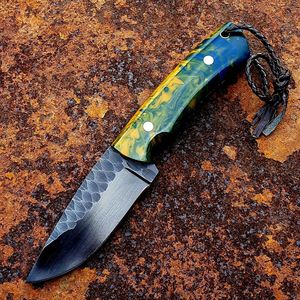 Damascus Hunting Knife Outdoor Utility Industrial Grade OEM Compact Fixed Blade Resin Handle Wholesale Gift Dad - Product Image 6