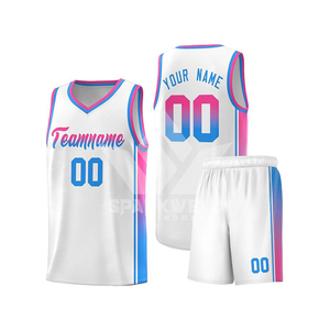 Conjunto de Uniforme de Baloncesto Sublimado Personalizado, Degradado Azul Naranja, Cuello en V, Sin Mangas, Malla, Unisex, para Adultos - Product Image 4