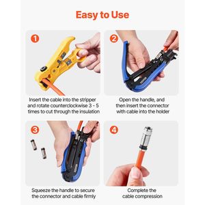 Kit de Herramientas para Crimpar Cables Coaxiales con 30 Conectores Tipo F RG6, Pelacables y Herramienta de Compresión para Cableado Coaxial - Product Image 6