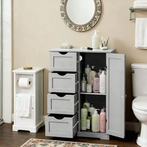Mobile da Bagno in MDF Grigio con Rivestimento in Melamina, 4 Cassetti e 1 Anta, 56*30*80cm - Product Image 5