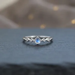 Blue Moonstone Rainbow Silver Vintage Engagement Cocktail <b>Ring</b> Handmade Featuring <b>Indian</b> Seller Pearl Diamond Third Party Fine - Product Image 3