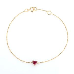Simple Design Light Weight Heart Shape Ruby Prong Set 14K Real Yellow <b>Gold</b> Solitaire Gemstone Bracelet Birthday Gift For Her - Product Image 1