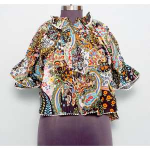 เสื้อถักมือทำจากผ้าฝ้าย 100% สำหรับผู้หญิง สไตล์ลำลอง ใส่ทำงานได้ ระบายอากาศดี แขนยาวแบบมินิ คอกลม พิมพ์ลายดอกไม้ ทันสมัย ทรงหลวม น่ารัก - Product Image 1