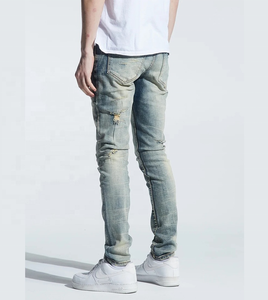 Jean en denim tissé 100 % coton respirant pour homme, coupe droite, délavé, effet vieilli, coupe haute, style streetwear hip-hop - Product Image 5