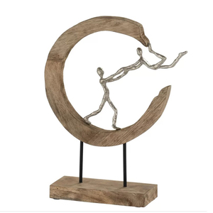 Modern Abstract Wooden and Aluminum Metal Great Shape Brown Color Sculpture Interior <b>Spaces</b> with Style - Product Image 1