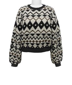 Pull en tricot à motif géométrique court pour femme, col rond, manches longues, pull décontracté d'hiver - Product Image 4