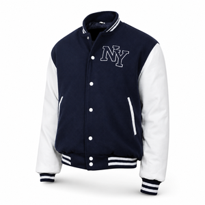 Custom Casual Solid Front Varsity Letterman Bomber <b>Jacket</b> Genuine Leather Shell Wool Polyester Cotton Canvas Winter <b>Baseball</b> - Product Image 5