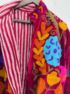 Floral Embroidery Velvet Suzani Cotton <b>Jacket</b> <b>Womens</b> Boho Handmade <b>Embroidered</b> Mandarin Collar Wholesale Colorful Suzani - Product Image 3