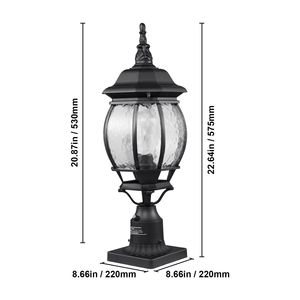 Set di 2 Lampade da Esterno con Sensore Crepuscolare, Base per Montaggio su Palo da 5,5 Pollici, 20,87 Pollici, Impermeabili, con Paralume in Vetro - Product Image 2