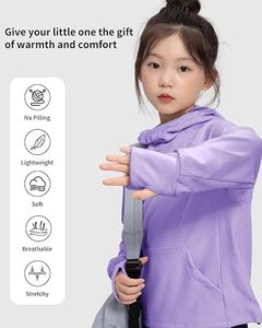 Sweat-shirt à capuche violet uni pour filles, manches longues, style décontracté, pull-over raglan, sweat-shirt à capuche bleu clair zippé pour filles - Product Image 6