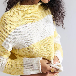 Custom Casual Style Hand Knit Women's Color Blocking Knitted Crop Striped Sweater Turtleneck Full Sleeve Acrylic Pullover Autumn - Product Image 1