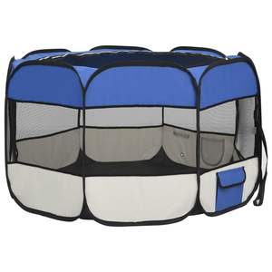 Parc pour chien en polyester bleu et crème avec structure en acier 43,3 x 43,3 x 22,8 po pour animaux de compagnie, facile à monter et à déplacer - Product Image 4
