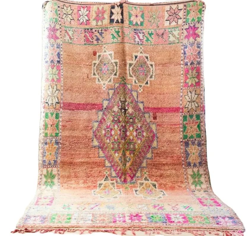 Tapete boêmio artesanal, tapete amarrado com mão macio, lã 100% de estilo vintage autêntico marrocos, decoração de casa, tapete
