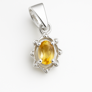 Colgante Ovalado de Citrino Chapado en Rodio de Plata de Ley, Hecho a Mano, Minimalista, con Gema, Amuleto para Collar, Piedra de Nacimiento de Noviembre - Product Image 1