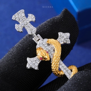 Moissanite Diamond Cross Pendant - Handmade 925 Sterling <b>Silver</b> Moissanite Pendant, Moissanite <b>Snake</b> Pendant - Product Image 3