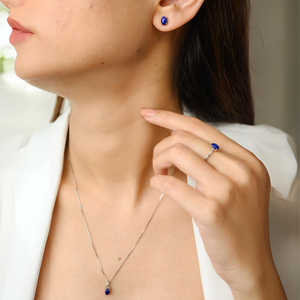 18K Gold Plated <b>Lapis</b> <b>Lazuli</b> & Diamond Geometric Jewelry Set - Product Image 2
