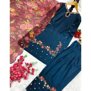 Ensemble de costume traditionnel chinois de créateur pour les fêtes avec un dupatta fantaisie - Product Image 3