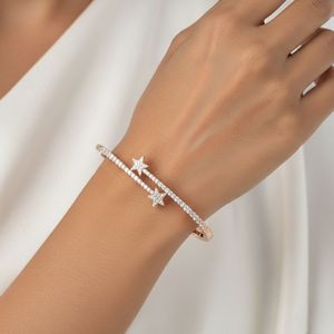 1.40CTW 9K <b>Gold</b> Plated Round Pave-<b>Set</b> E Color Lab Grown Diamond <b>Bangle</b> Cuff Bracelet - Product Image 6