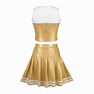 Custom Gold <b>Metallic</b> Cheerleading Uniform Sleeveless V Neck <b>Crop</b> <b>Top</b> Pleated Skirt Set <b>Metallic</b> Cheer Leader Performance Wear - Product Image 2