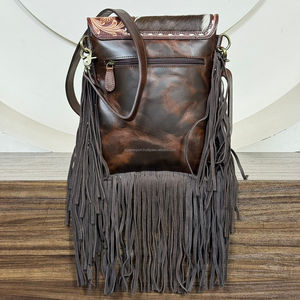 Premium Quality Trending Floral Tooled Cowhide Leather Fringe Crossbody <b>Handbag</b> for Women Designer Luxury Vintage Shoulder Purse - Product Image 5
