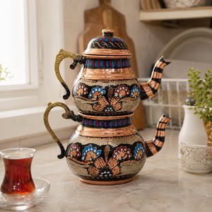 Oriental Copper <b>Tea</b> <b>Pot</b> <b>Set</b> Handmade Enamel Painted Floral Design Durable Metal Teapot for <b>Tea</b> Coffee Drinking for Home Hotel - Product Image 3
