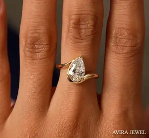 Anillo de Compromiso de Lujo con Moissanita de 1 Quilate, Corte Pera, EF VVS, para Mujer, Oro Sólido de 10k, 14k, 18k, Joyería de Boda, Sin Níquel, Sin Plomo, Avira - Product Image 6