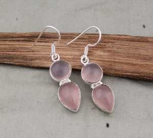 Boucles d'oreilles en argent sterling avec quartz rose, bijoux faits à la main avec pierres précieuses, boucles d'oreilles pendantes en cristal rose naturel, cadeau pour femme - Product Image 6
