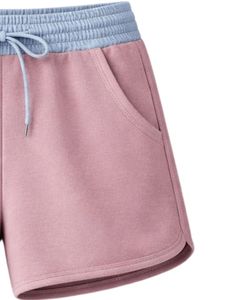 Light Blue Women Shorts Elastic Waist <b>Drawstring</b> Casual Gym Shorts Contrast Trim Summer Lounge Shorts Soft Comfortable Wear - Product Image 4