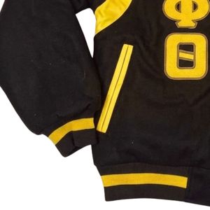 Iota Phi Theta Wool Letterman Jacket with Leather sleeves Brown Gold Greek Apparel Fraternity iota phi theta wool letterman jack - Product Image 4