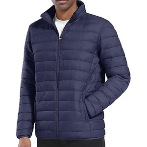 Chaqueta Acolchada Ligera Negra y Azul Personalizada, Unisex, Extra Grande, Impermeable, Rellena de Algodón, Diseño de Parches, Cierre de Cremallera - Product Image 1
