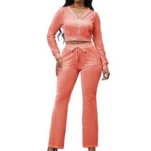 Ensemble de survêtement en velours éponge corail pour femme, manches longues, taille haute, coupe décontractée, couleur unie, pour le printemps et l'été - Product Image 6