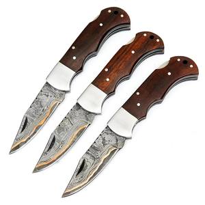 ชุดมีดพับเหล็กดามัสกัสทองแดง 3 ชิ้น ด้ามไม้พะยูง ปลอกหนัง ตีขึ้นรูปตามสั่ง CuMai มีดพกพา EDC สำหรับล่าสัตว์ - Product Image 2