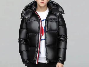 Men's Black Hooded Down Puffer Jacket Windproof Zipper Closure Casual Winter Coat Regular Fit Solid Color Nylon Shell - Product Image 5