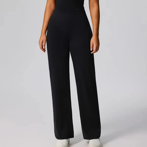 High Waist <b>Flared</b> Leg Yoga <b>Leggings</b> Full Length Solid Color Spandex Polyester Four-Way Stretch Women's Fitness Pants - Product Image 3
