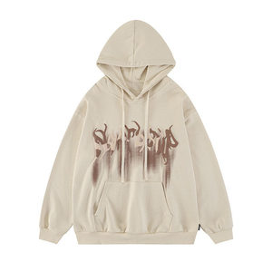 Sudadera con Capucha Beige para Hombre, Corte Holgado, Color Sólido, Estilo Casual Otoñal, Felpa Francesa de Algodón - Product Image 2