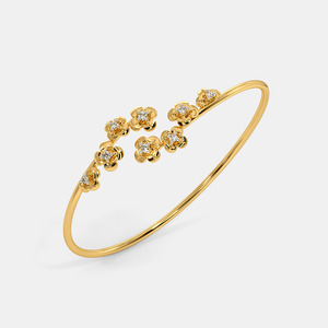 Gold Diamond Floral Cluster Open <b>Bangle</b> <b>Bracelet</b> - Product Image 3