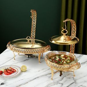 Elegante calentador de alimentos tipo buffet de acero inoxidable con revestimiento dorado y tapa, para uso en hoteles, hogares, catering y banquetes. - Product Image 6