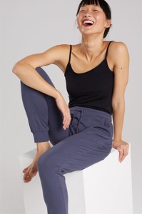 Pantalon de jogging bleu marine à taille élastique avec cordon de serrage et poches latérales, pantalon décontracté pour l'automne - Product Image 5